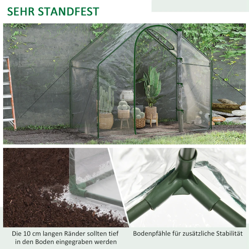 Outsunny Foliënkas, met loopruimte, dakvenster, oprolbare deur, frame van roestvrij metaal, afmetingen 180 x 100 x 168 cm, transparant