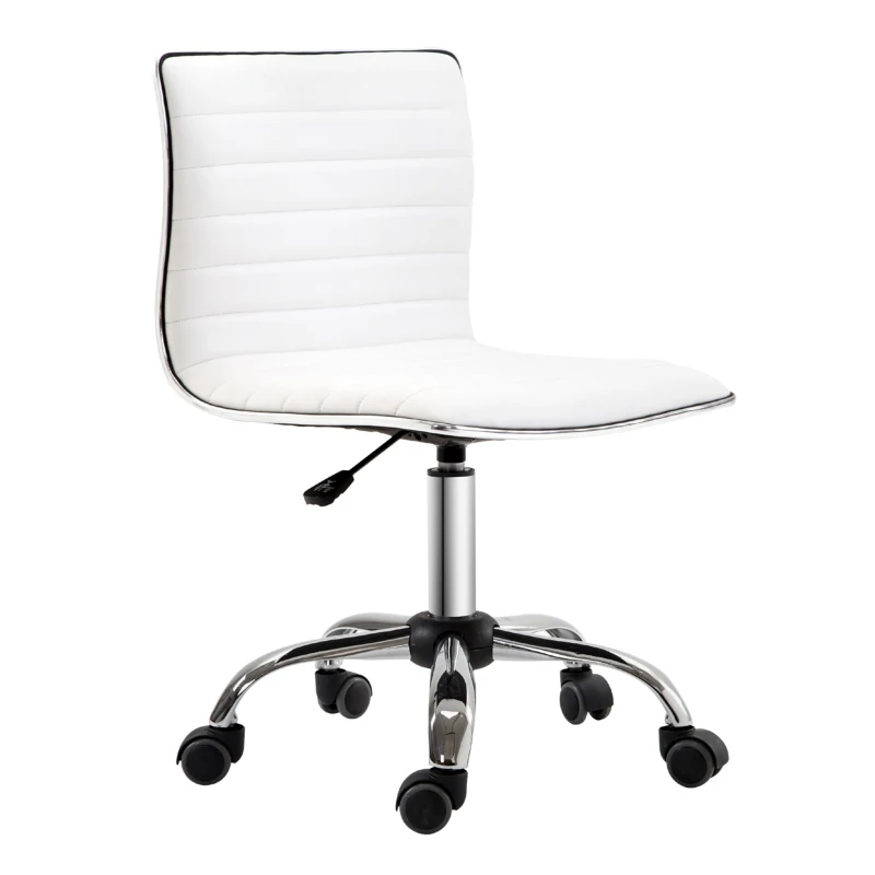 HOMCOM Mid-Back Swivel Office Chair, Adjustable Armless Desk Chair in PU Leather and Chrome Base, White