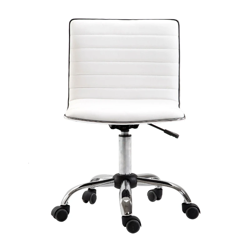 HOMCOM Mid-Back Swivel Office Chair, Adjustable Armless Desk Chair in PU Leather and Chrome Base, White
