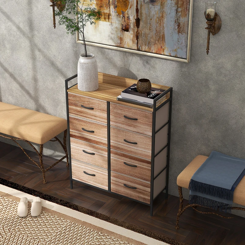 HOMCOM Comodă de depozitare 8 sertare din material textil detașabile, poliță superioară și cadru din oțel 79L x 29l x 101H cm