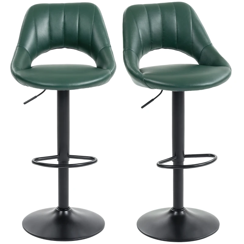 HOMCOM Set of Two Faux Leather Bar Stools - Dark Green