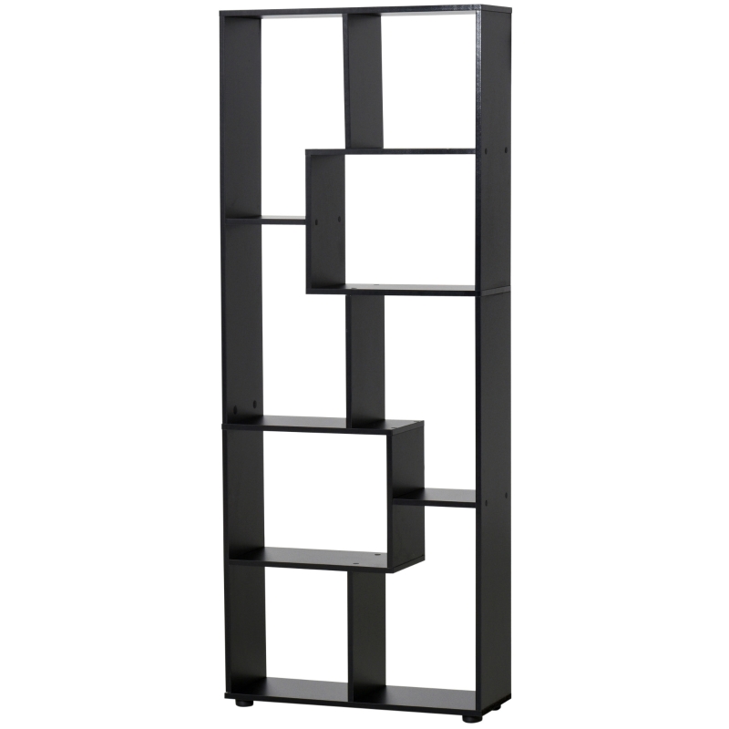 HOMCOM 8-Tier Freestanding Bookcase w/ Melamine Surface Anti-Tipping Foot Pads Home Display Storage Grid Stand Bedroom Living Room Furniture Modern Style - Black