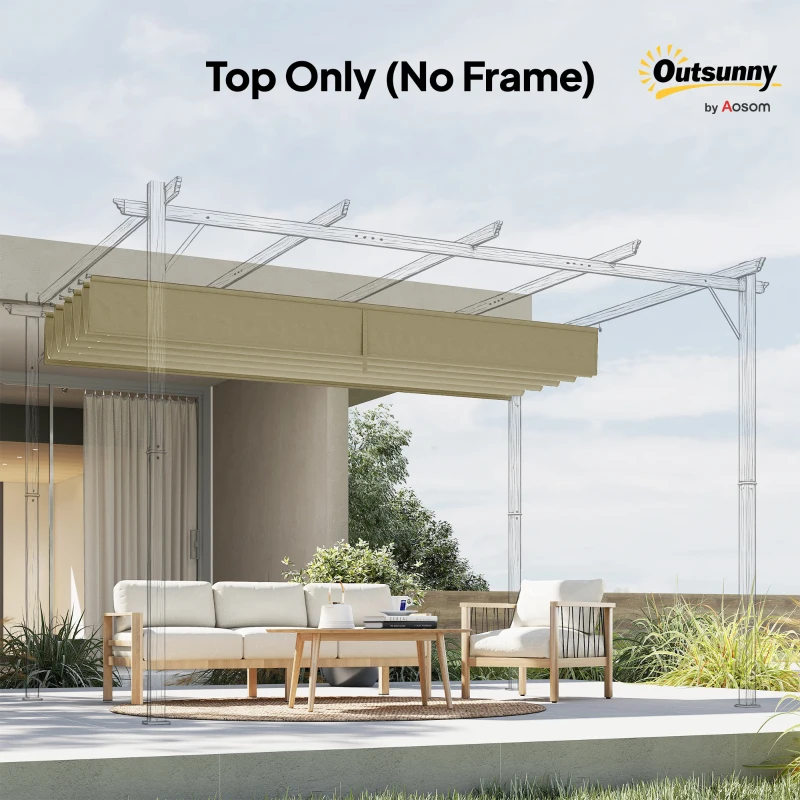 Outsunny Retractable Pergola Cover, 3.5 x 2.6 m Replacement Canopy Fabric for 4 x 3 m Frame, Roof Top Only, Beige