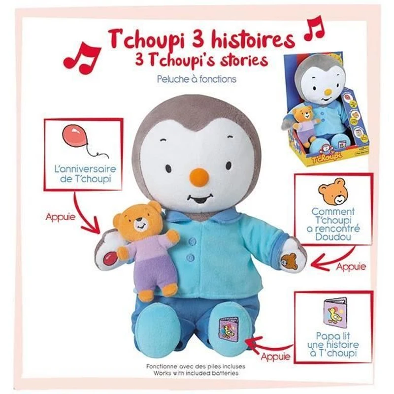 Peluche T'CHOUPI Raconte moi une histoire - JEMINI - ± 30 cm - Bleu - Enfant - Mixte