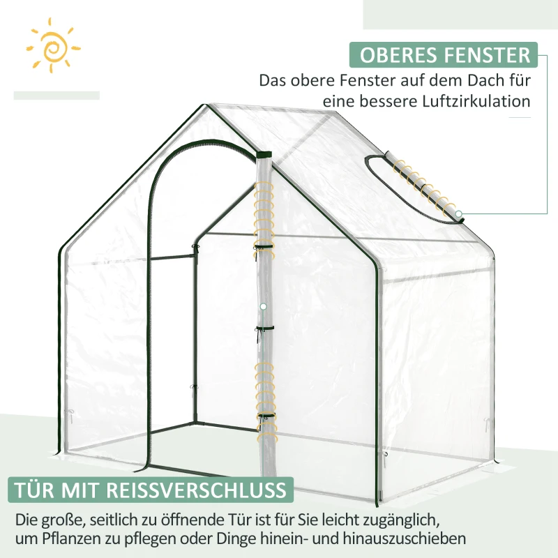Outsunny Foliënkas, met loopruimte, dakvenster, oprolbare deur, frame van roestvrij metaal, afmetingen 180 x 100 x 168 cm, transparant
