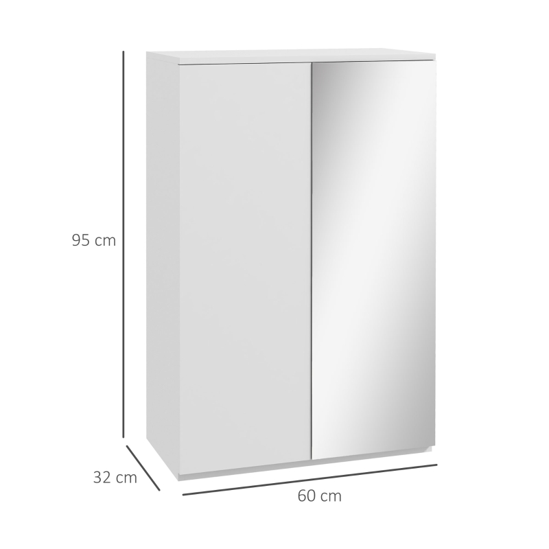HOMCOM Dulap pentru pantofi cu oglindă pentru 18 perechi, 5 rafturi reglabile, pentru hol 60x32x95 cm Alb