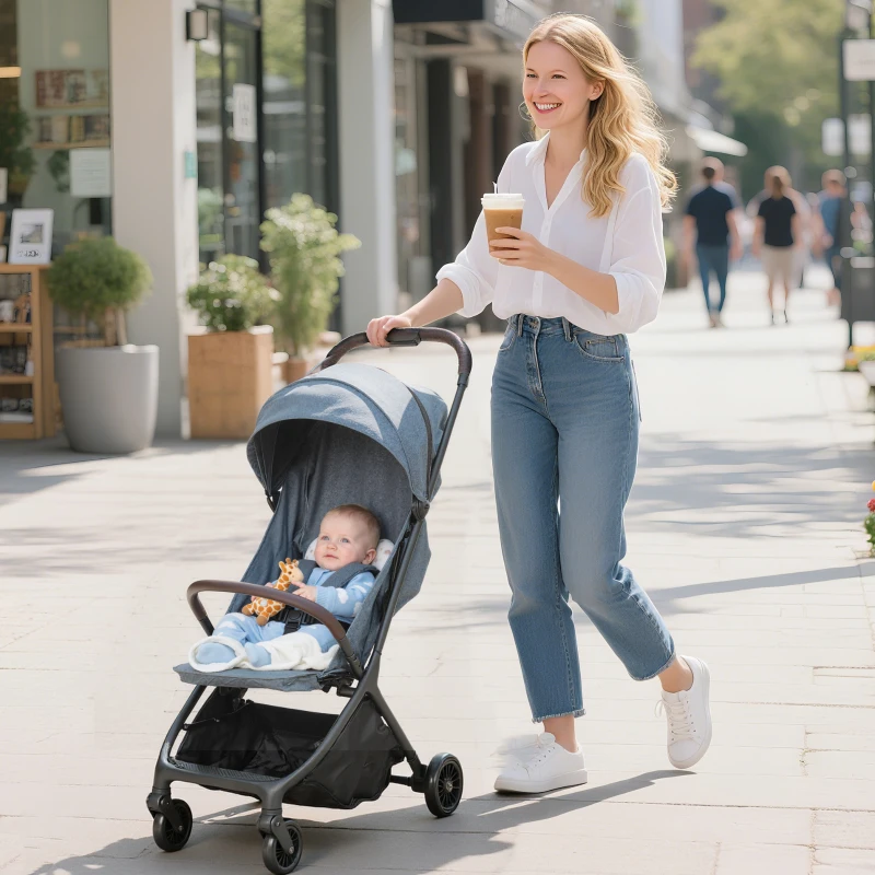 AIYAPLAY Passeggino per Bambini con Tettuccio Regolabile e Sacca Portaoggetti, 87x50x103 cm, Blu e Nero