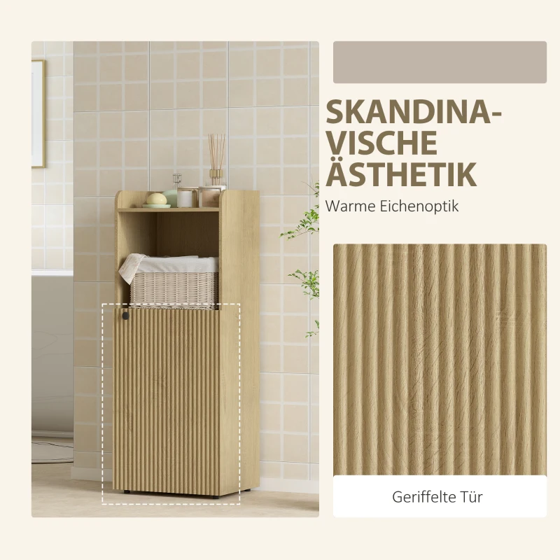 HOMCOM Badkamerkast Niskast met deur, open vak, verstelbare plank, badkamerkast, 40 x 31 x 104 cm, gele eik