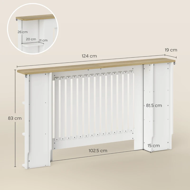HOMCOM Acoperire Radiator cu Rafturi din MDF, Design Modern cu Șipcă, pentru Living și Dormitor, 152x19x83 cm, Alb