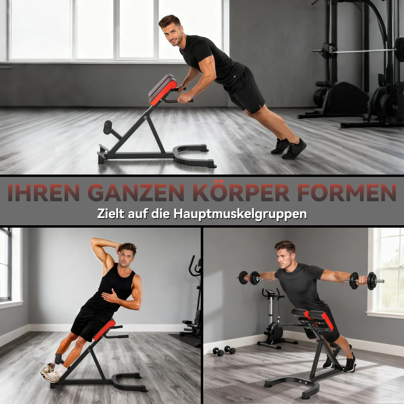 SPORTNOW Stołek treningowy, Ławka fitness, Ławka do hantli, Stal, regulowana, Uchwyty, Czerwony+Czarny