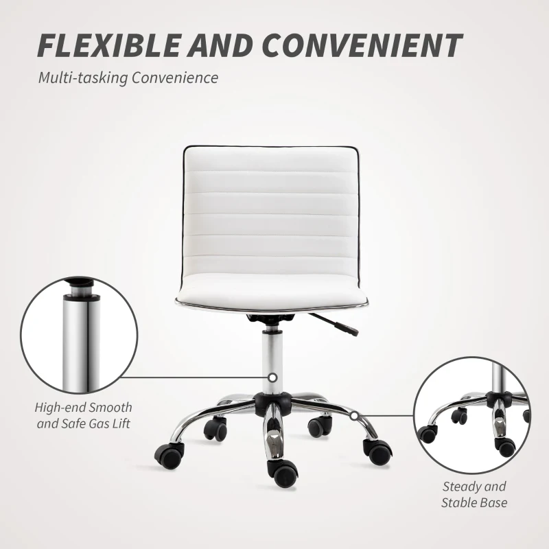 HOMCOM Mid-Back Swivel Office Chair, Adjustable Armless Desk Chair in PU Leather and Chrome Base, White