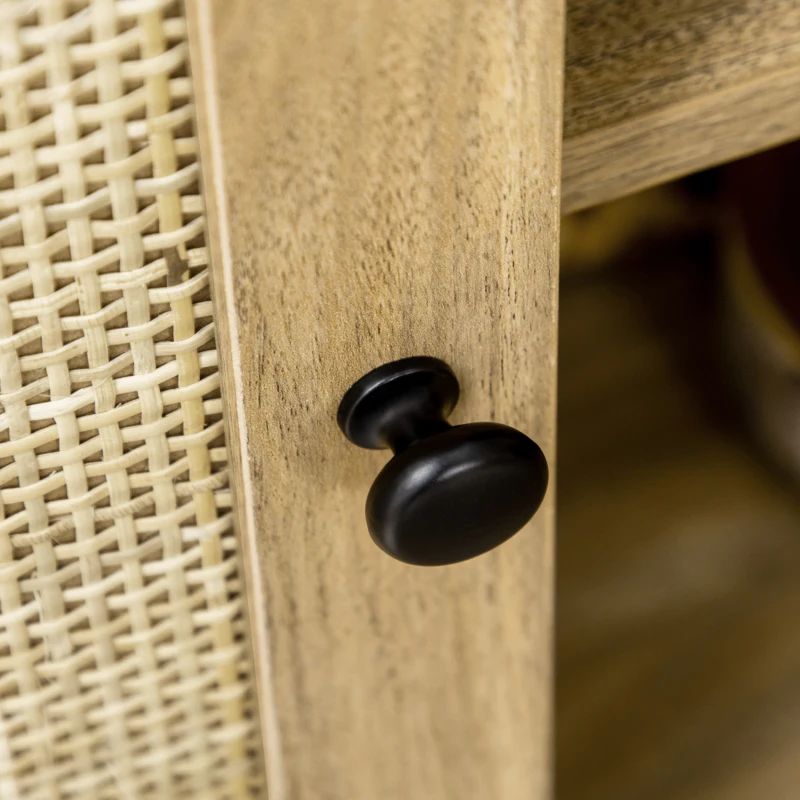HOMCOM Bufet Mobilier Auxiliar de Bucătărie cu Ușă din Ratan și 2 Rafturi de Depozitare pentru Living 80x39x70 cm Natural