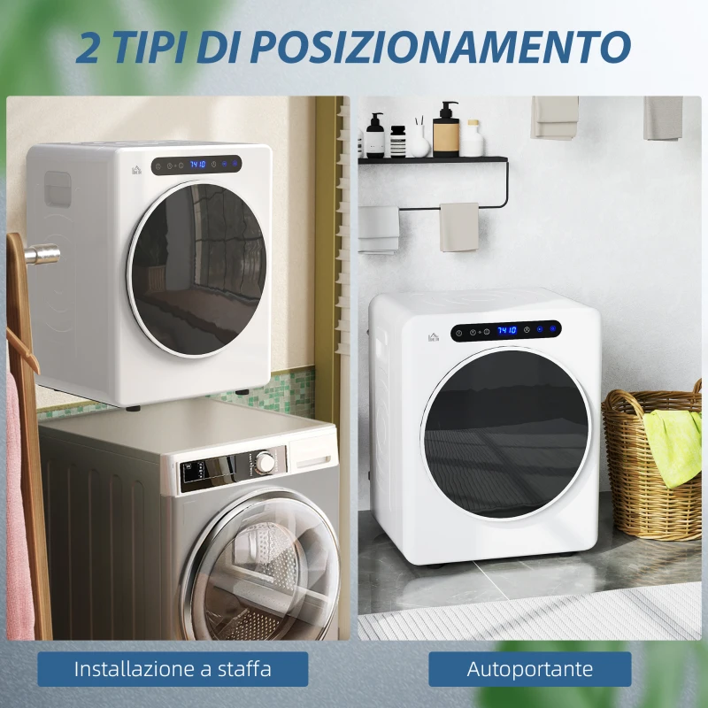HOMCOM Asciugatrice a Scarico 4 KG 1000W Funzione Antirughe Funzione Sterilizzare Timer Display LED Touch Bianco