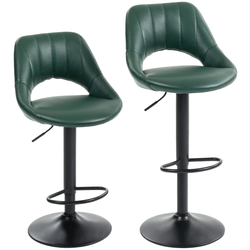 HOMCOM Set of Two Faux Leather Bar Stools - Dark Green