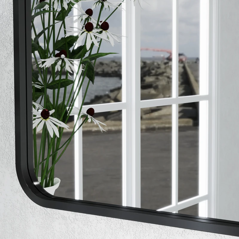 HOMCOM Oglindă de Baie Rectangulară cu Ramă Metalică Oglindă Decorativă pentru Dormitor Living sau Antreu 50x70 cm Negru