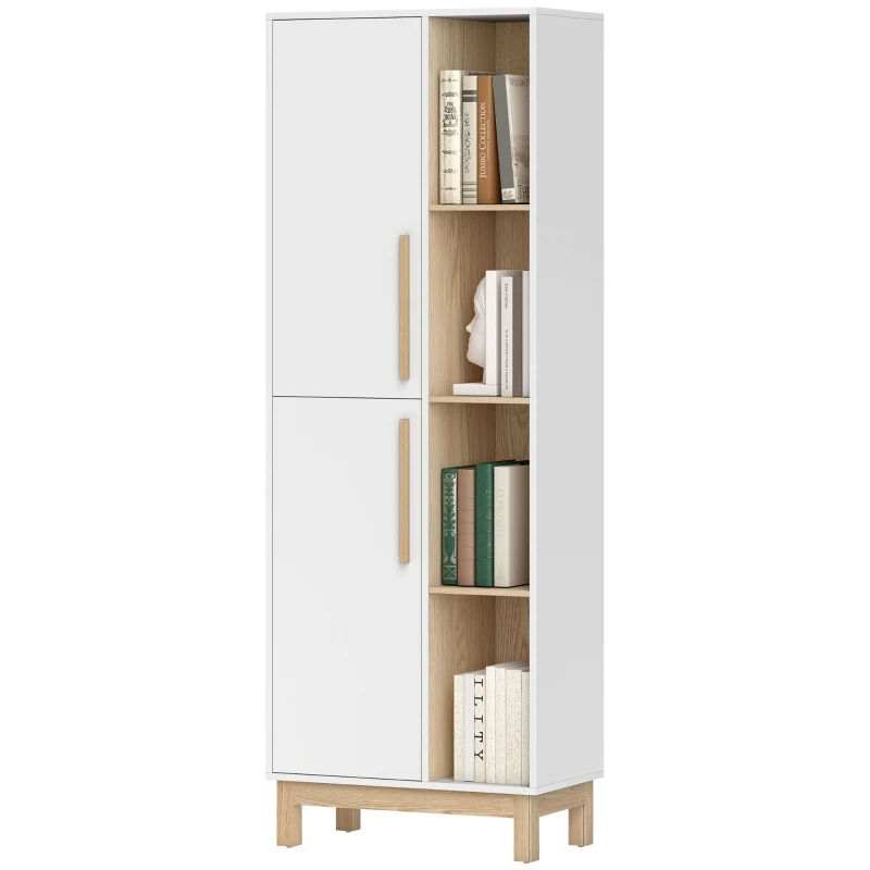 HOMCOM Bibliotecă înaltă de 176 cm, 4 rafturi deschise, 2 dulapuri, bibliotecă independentă, MDF, alb