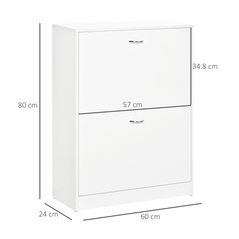 HOMCOM Dulap pentru pantofi dim. 60L x 24l x 80H cm 2 uși batante Alb