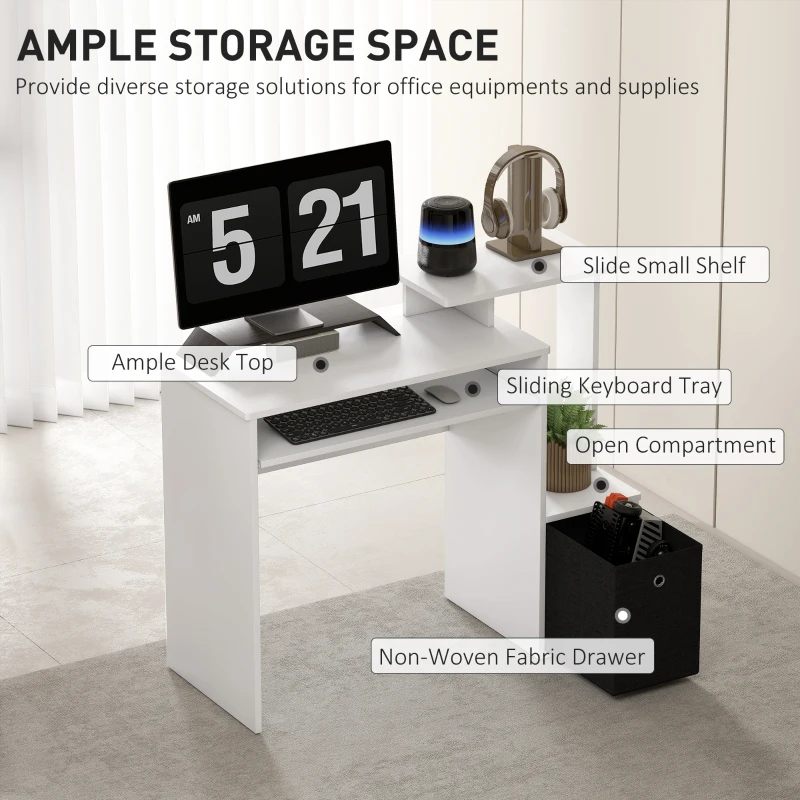 HOMCOM Particle Board Multi-Tier Computer Desk White