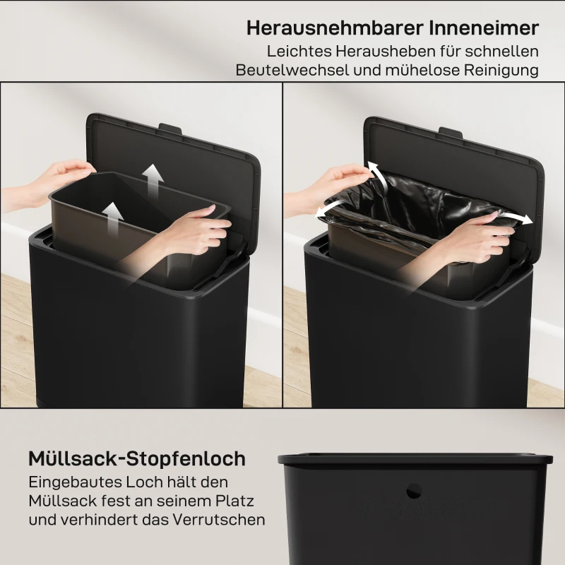 HOMCOM 8 L Mülleimer, freistehend oder hängend platzierbar, Edelstahl, Schwarz