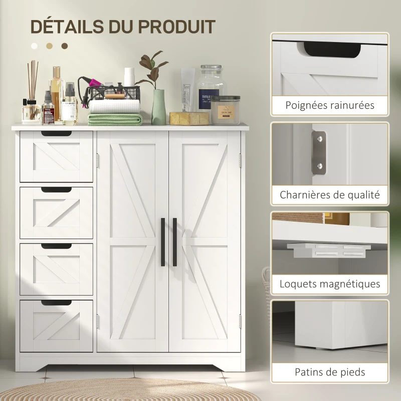 HOMCOM Mobilier de baie, corp de depozitare, cu 4 sertare, 1 dulap, pentru spații mici, 81,2 x 30 x 83,8 cm, alb