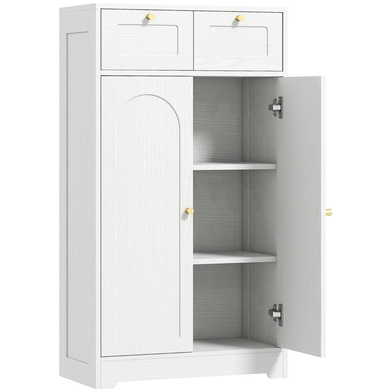 HOMCOM Mobilier de baie mobilier de depozitare cu 2 sertare uși duble arcuite etajere reglabile 60x30x108cm alb