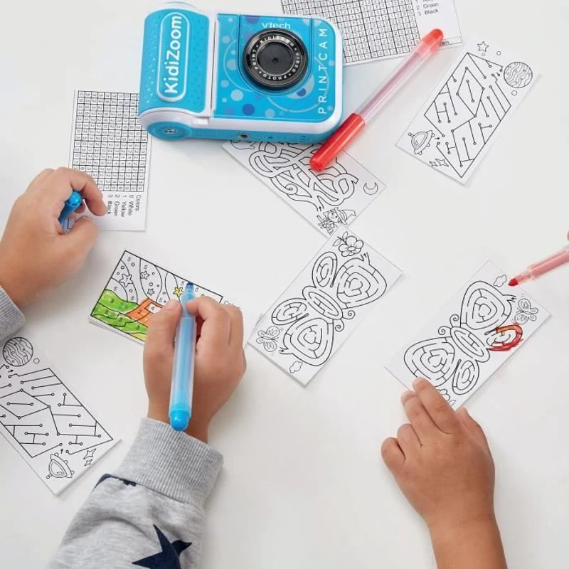 VTech KidiZoom Print Cam Bleu, Appareil photo enfant a impression instantanée, photo, selfie, vidéo, écran couleur, filtres et Effet