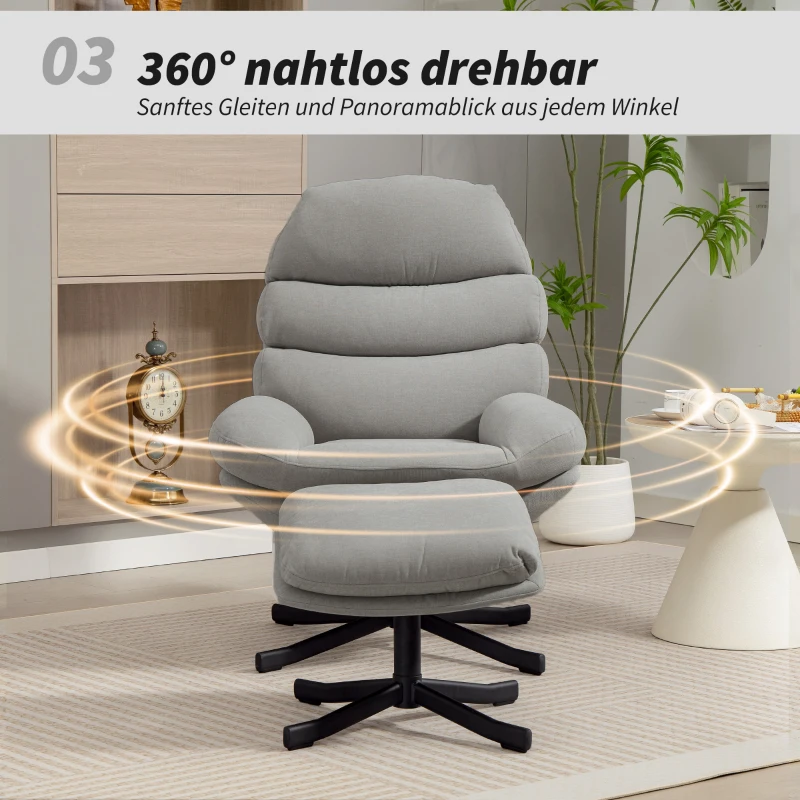 HOMCOM Fotel wypoczynkowy z podnóżkiem, fotel lounge z tkaniny chenille, nowoczesny fotel do oglądania TV, 78 x 93 x 100 cm, jasnoszary