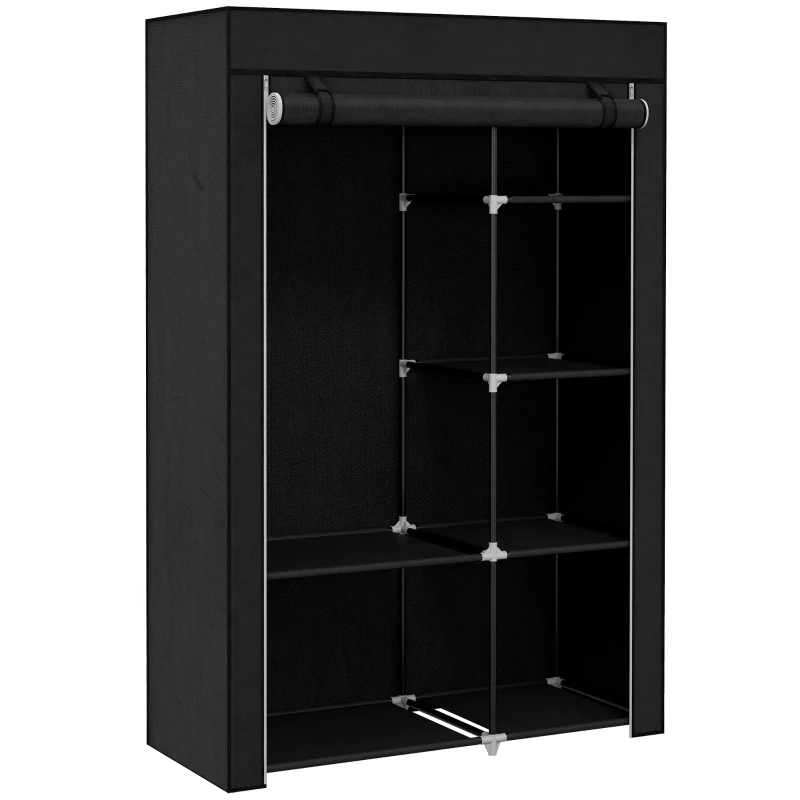 HOMCOM Armadio Guardaroba Portatile in Tessuto con 6 Ripiani Aperti e un Appendino, 103x43x162.5 cm, Nero