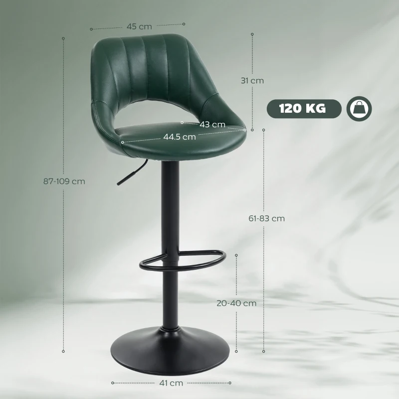 HOMCOM Set of Two Faux Leather Bar Stools - Dark Green