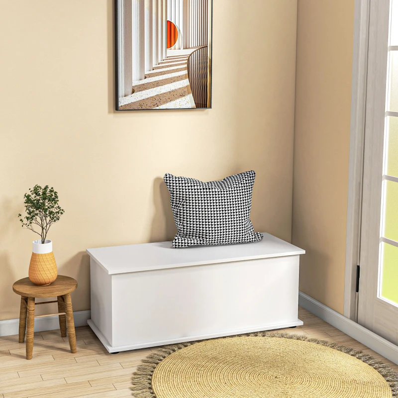 HOMCOM Coffre de rangement, banc de rangement avec couvercle rabattable et charnières de sécurité, banc chaussures, meuble d'entrée, couloir, chambre, salon, 100 x 40 x 40 cm, blanc