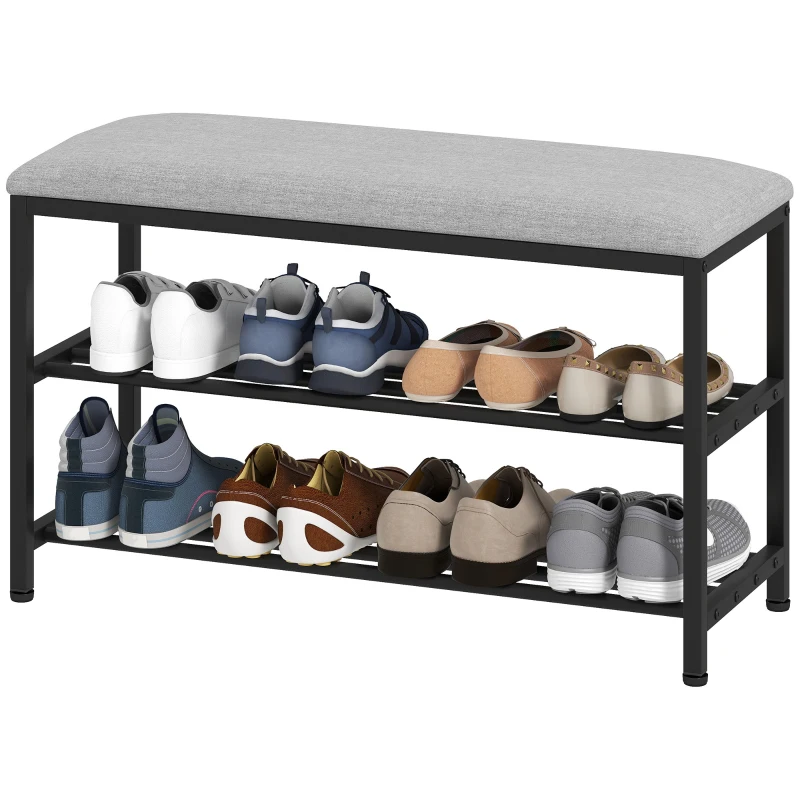 HOMCOM Bancă pentru pantofi cu șezut, bancă cu spațiu de depozitare, raft pentru pantofi cu 2 compartimente deschise, bancă 81 x 31 x 50 cm Negru