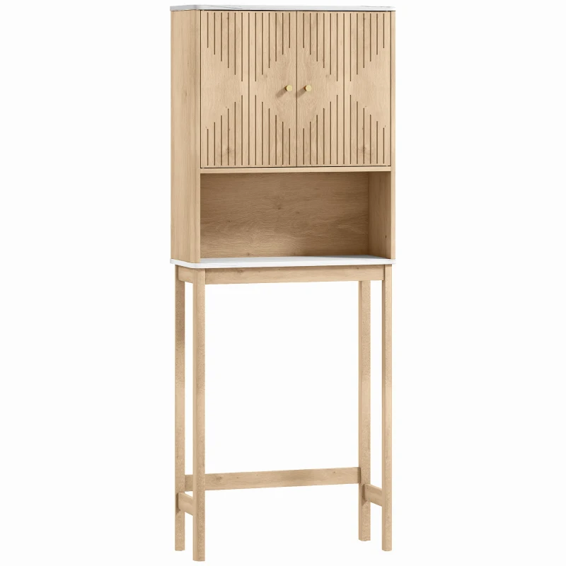 HOMCOM Dulap pentru WC deasupra toaletei, corp depozitare WC cu dulap cu uși duble și rafturi  66 x 25 x 168 cm, stejar
