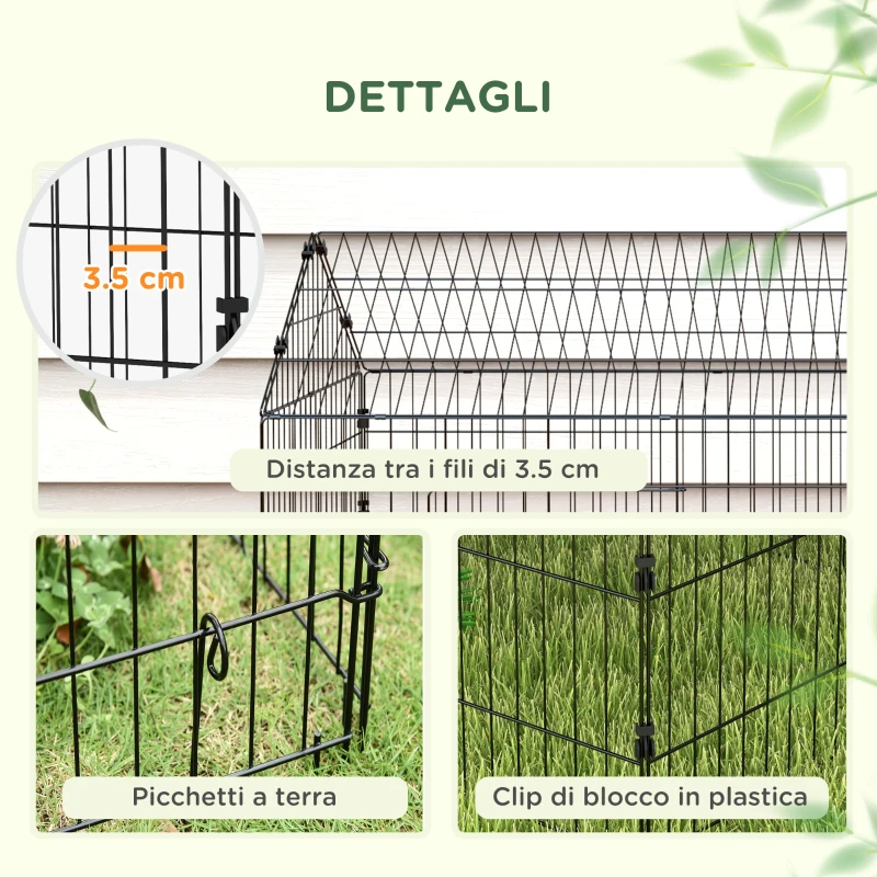 PawHut Gabbia per Conigli da Esterno e Interno a Casetta con Tettuccio, 220x85x103cm, Argento