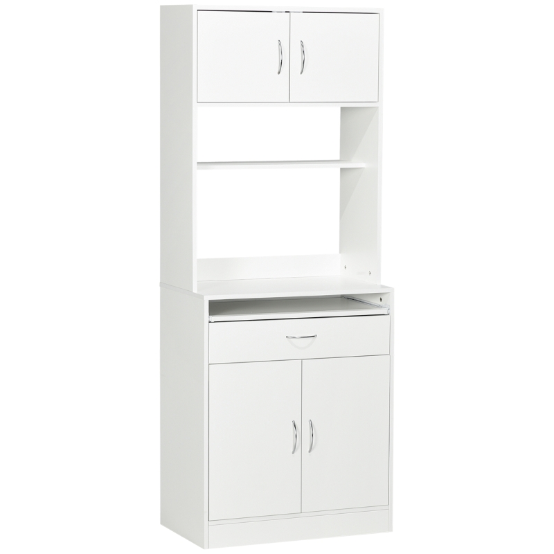 HOMCOM Dulap de bucătărie bufet de dining cu 4 uși tavă glisantă raft reglabil sertar 70x40x180 cm Alb