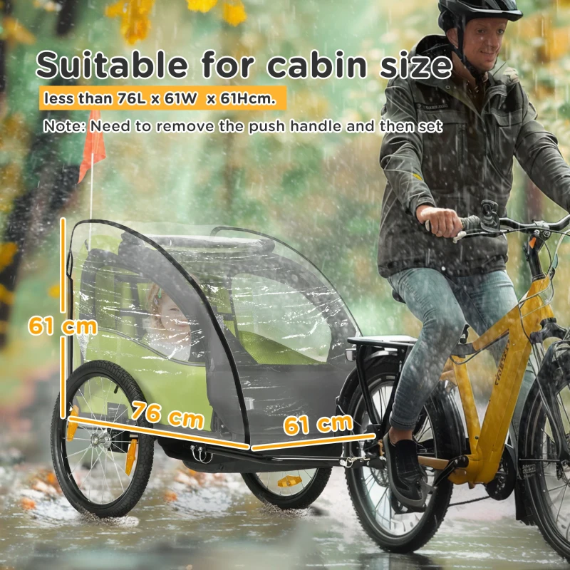 HOMCOM Husă de ploaie pentru remorci de bicicletă pentru copii, cu fereastră, 76 x 61 x 61 cm, transparent
