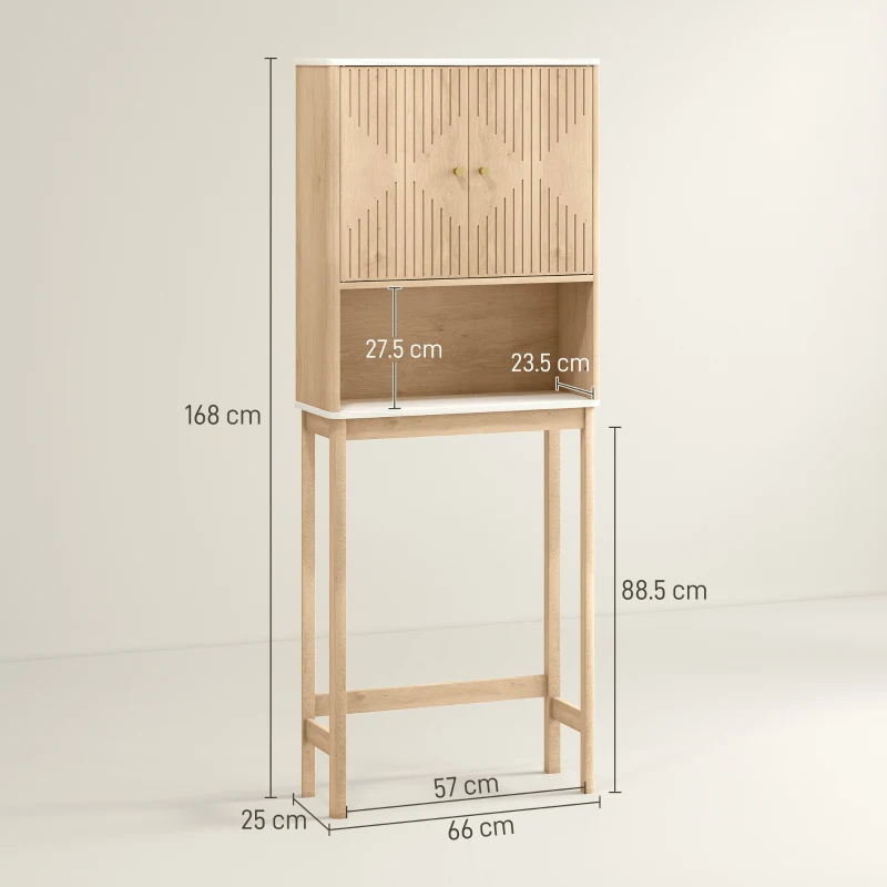 HOMCOM Dulap pentru WC deasupra toaletei, corp depozitare WC cu dulap cu uși duble și rafturi  66 x 25 x 168 cm, stejar