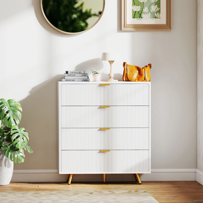 HOMCOM Elegant Four-Drawer Bedside Table - White