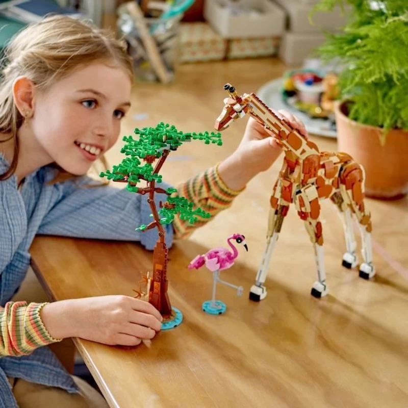 LEGO 31150 Creator 3en1 Les Animaux Sauvages du Safari, Jouet avec Figurines d'Animaux, Girafe, Gazelles et Lion