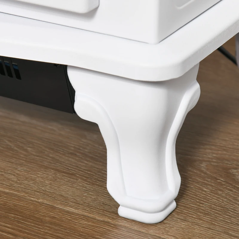 HOMCOM Șemineu Electric Portabil 1000/2000W cu Flacără LED Intensitate Reglabilă Termostat Reglabil și Protecție la Supraîncălzire pentru Săli de 25 m² 51x28x60 cm Blanco