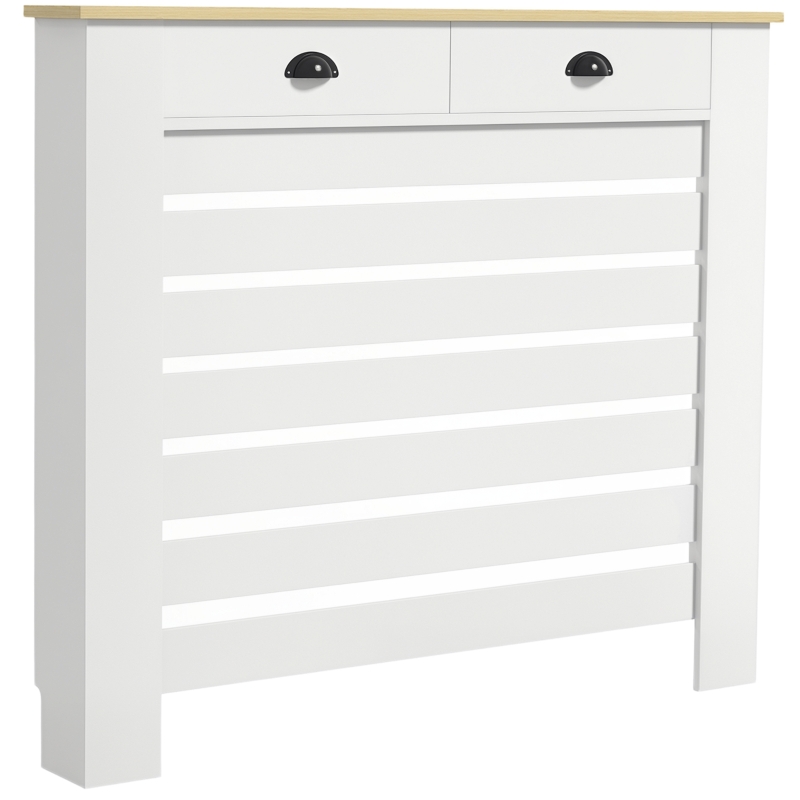 HOMCOM Capac pentru radiator mască radiator grilaj cu lamele orizontale cu 2 sertare din lemn 111l x 19P x 95,5H cm alb