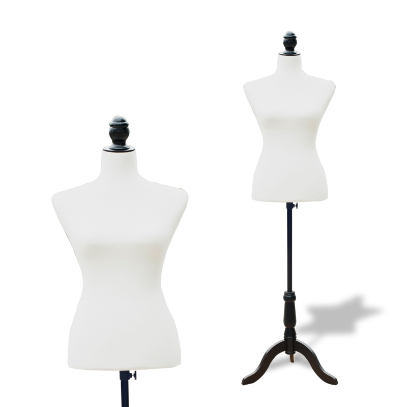 HOMCOM Manechin de croitorie feminin reglabil 130-168 cm, cu trepied din lemn, pentru fotografie de modă și expunere haine, alb