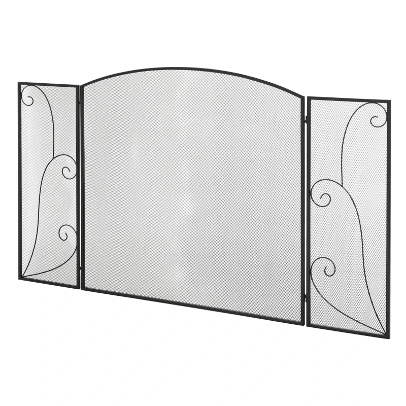 HOMCOM Scut de protecție pentru șeminee, 3 panouri, pliabil, flexibil, metal, negru, 132,5 x 76,5cm