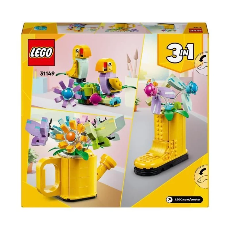 LEGO 31149 Creator 3en1 Les Fleurs dans l'Arrosoir, Jouet pour Enfants, avec Arrosoir, Bouquet de Fleurs et 2 Oiseaux