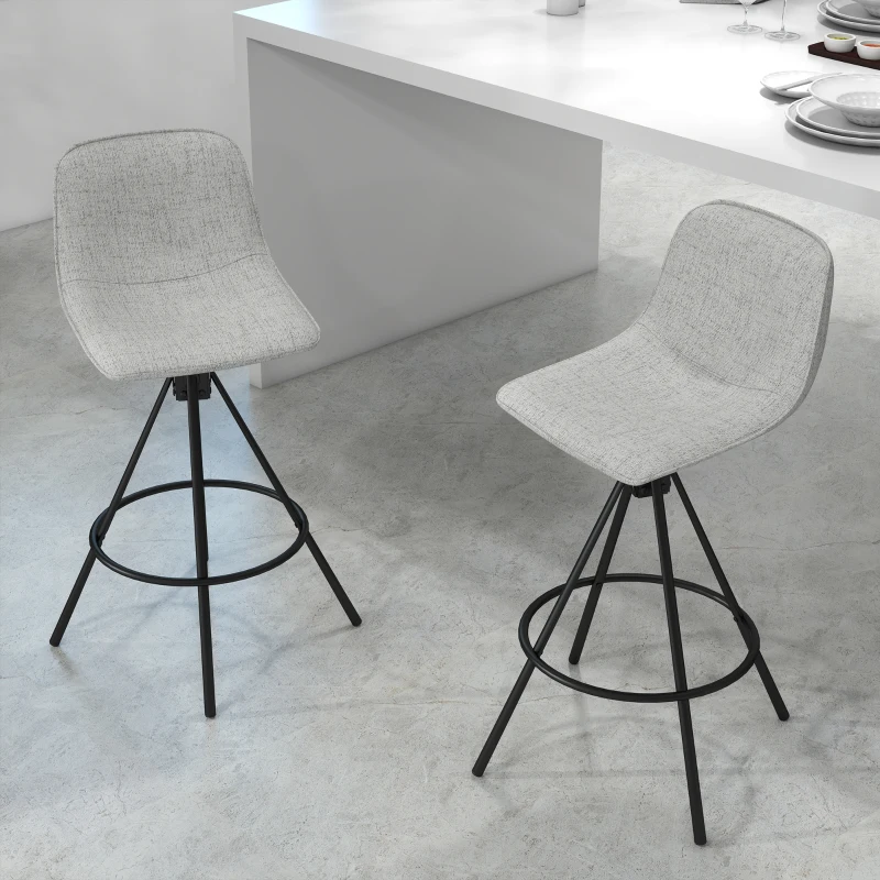 HOMCOM Set de 2 Taburete Înalte pentru Bucătărie cu Șezut Rotativ, Taburete de Bar Tapițate, 41,5x47,5x90 cm, Gri Deschis