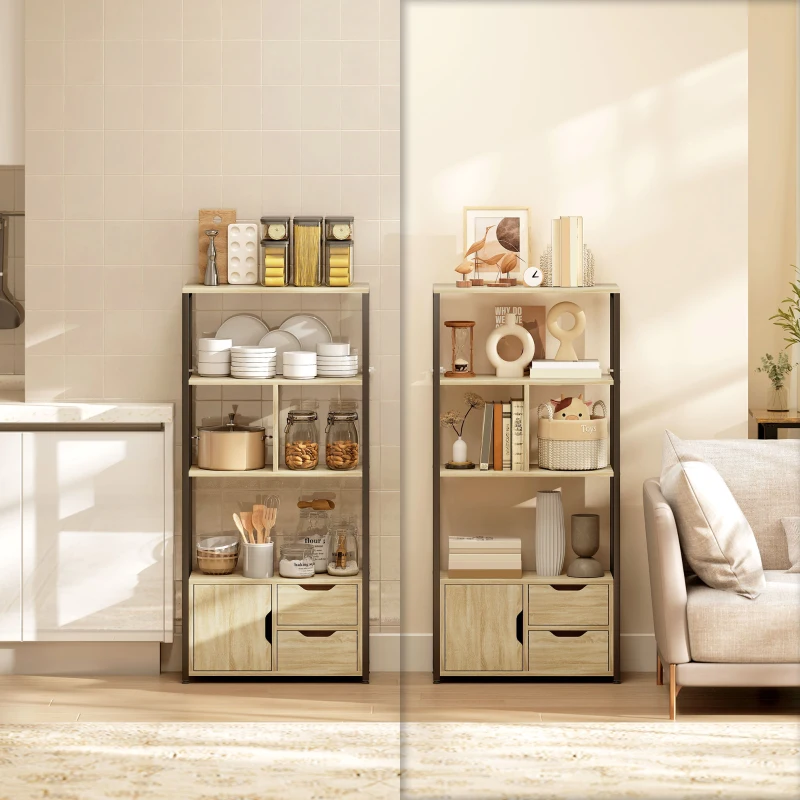 HOMCOM Bibliothèque style industriel 3 étagères placard porte 2 tiroirs 58 x 24 x 122 cm effet bois naturel acier noir