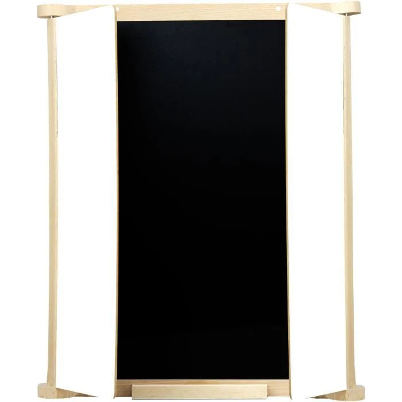 Tableau Triptyque Mural en Bois Naturel - JEUJURA - Ardoise Centrale et Volets Craie/Feutre, Accessoires Inclus, 82x56 cm