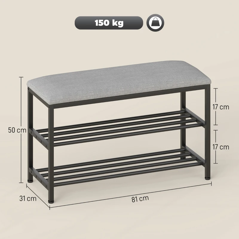 HOMCOM Bancă pentru pantofi cu șezut, bancă cu spațiu de depozitare, raft pentru pantofi cu 2 compartimente deschise, bancă 81 x 31 x 50 cm Negru