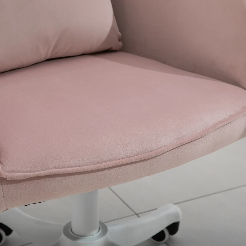 Vinsetto Velvet Office Chair, Desk Chair, Makeup Vanity Chair with Massage Lumbar Pillow and Rolling Wheels for Bedroom and Home, Pink