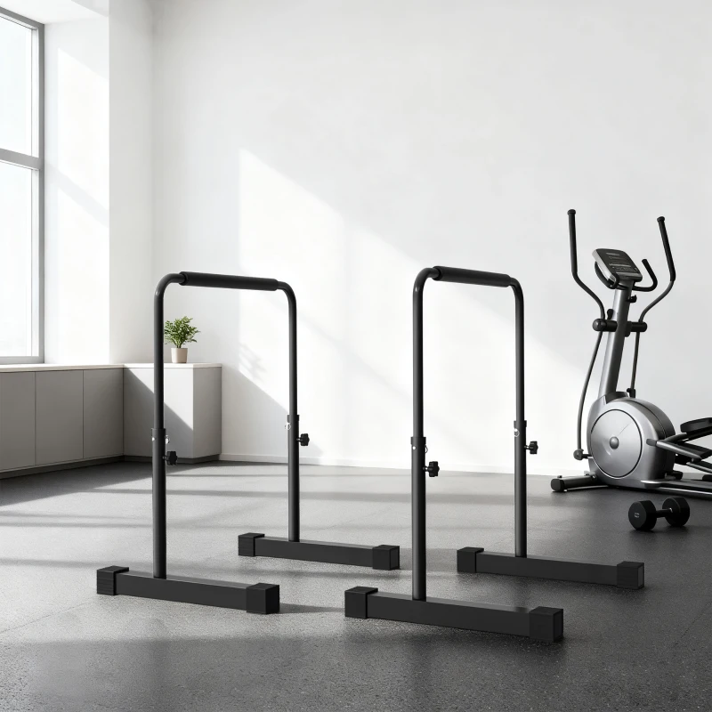 SPORTNOW Set 2 Bare pentru Dips Reglabile pe 4 Înălțimi cu Mânere Antiderapante, 70x50x80-105 cm, Negru