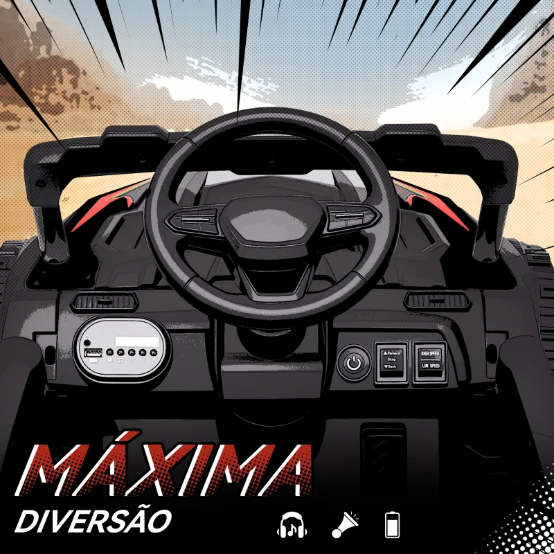 AIYAPLAY Carro Elétrico para Crianças 12V com 2 Motores Suspensão Traseira Faróis e Música 88x57,5x55,5 cm Preto